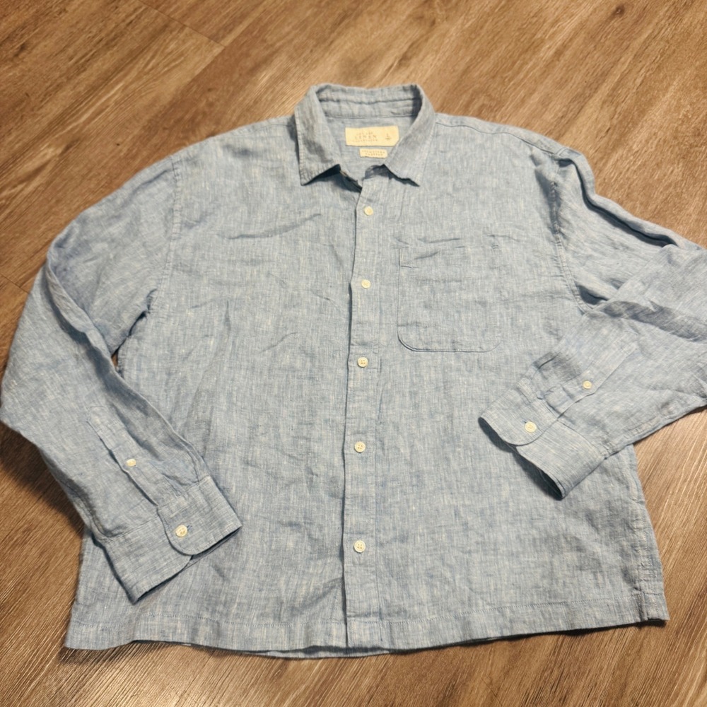 Abercrombie & Fitch Mens Linen Collection Blue Cropped Long Sleeve Shirt Large